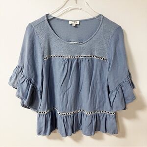 🔻 Umgee | Blue Babydoll Ruffle Linen Top S